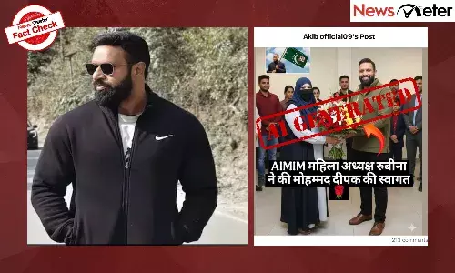 An image claiming to show the AIMIM women wing president welcoming Deepak Kumar has gone viral on social media.