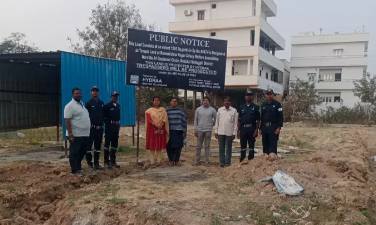 HYDRAA clears encroachments from lake buffer zones and temple land at Dulapally, Nagaram