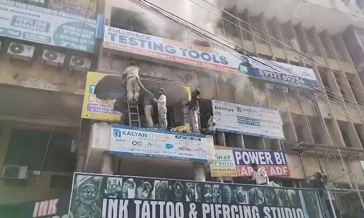Major fire averted at Aditya Enclave in Ameerpet; 50 students rescued safely by HYDRAA DRF