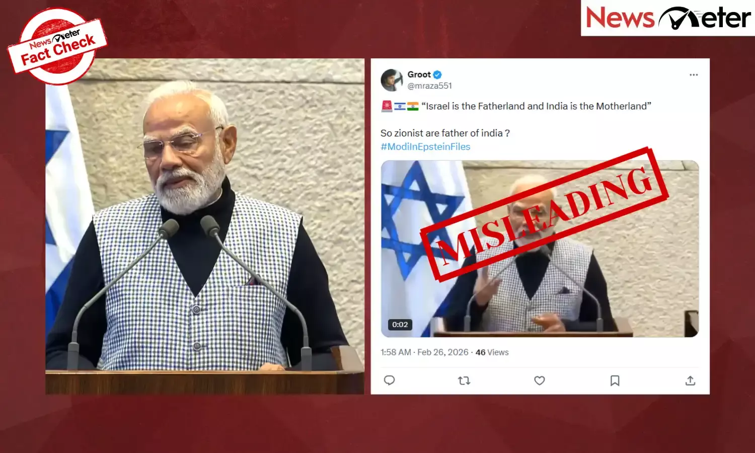 Fact Check: Modi says Israel is fatherland of Indians? No, clipped video shared out of context