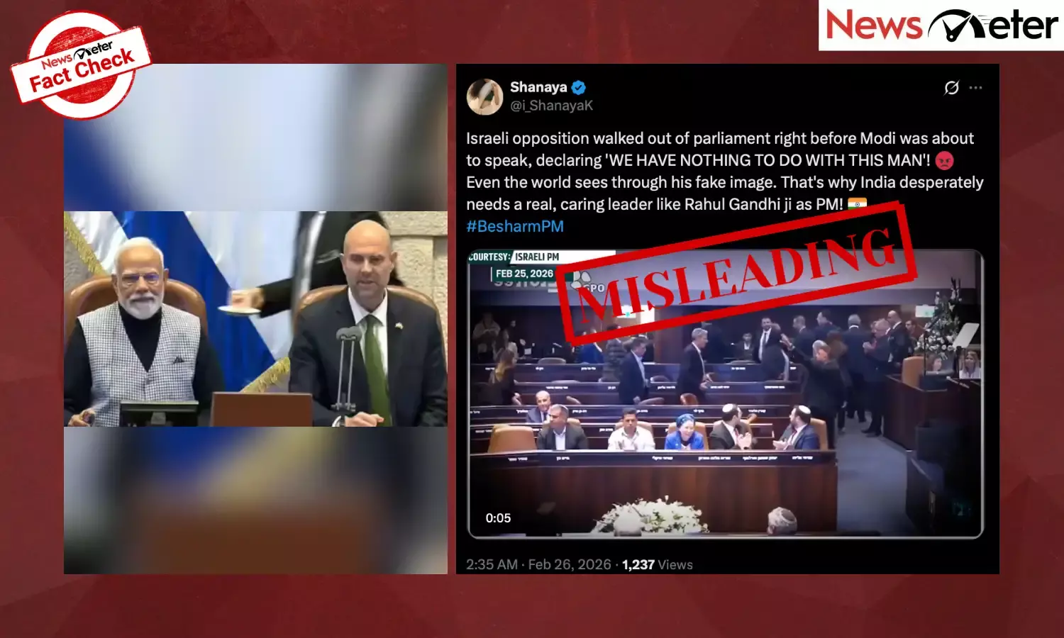Videos claiming to show Israeli opposition members walking out during Prime Minister Narendra Modi’s address to the Knesset are going viral.