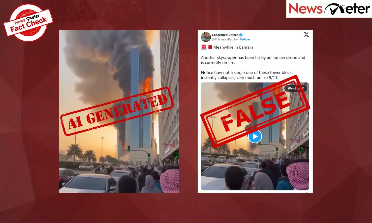 Fact Check: Iran strikes high-rise building in Bahrain, fire erupts? No, video is AI generated