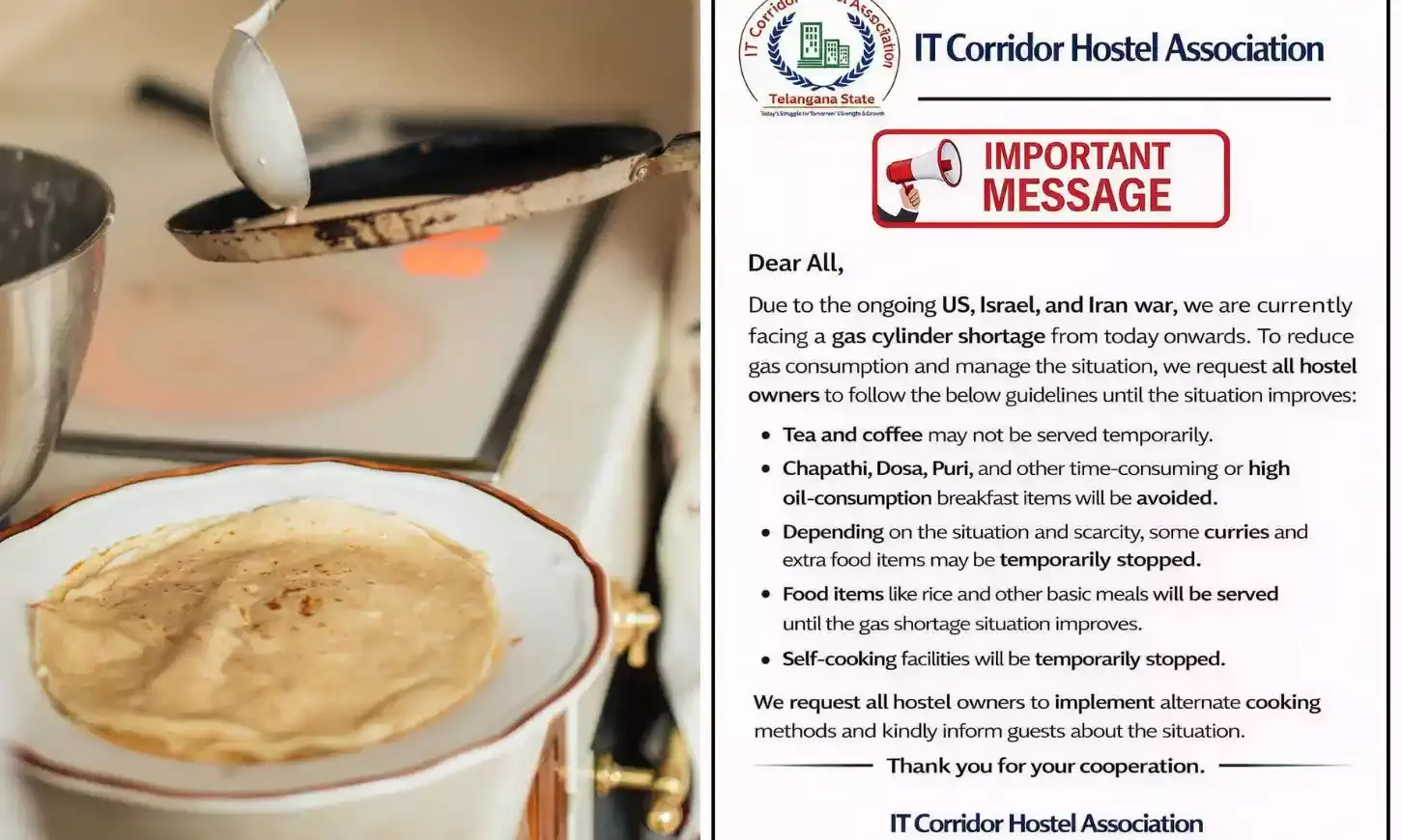 Tea, Coffee, Puri and Dosa remove from menu, LPG crisis hit Hyderabad IT hostels