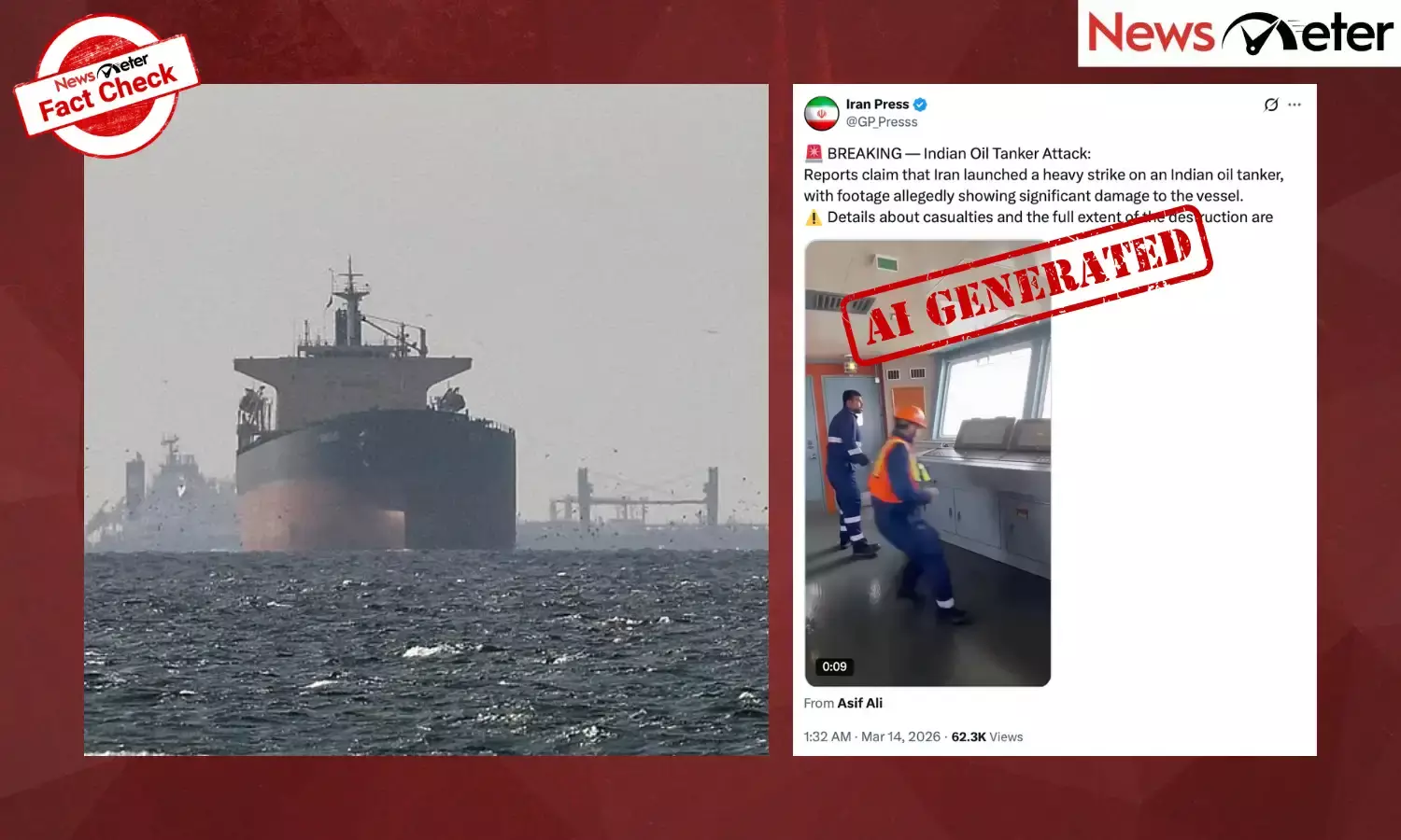 A video claiming to show Iran launching a heavy strike on an Indian oil tanker is being widely shared on social media.