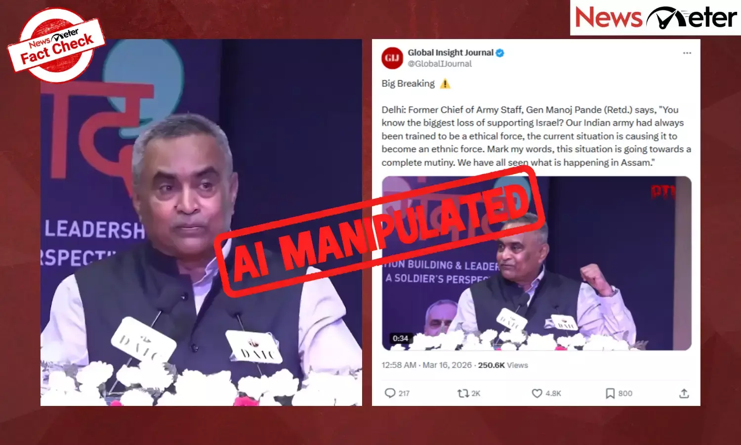 Fact Check: Former Army Chief Manoj Pande calls Indian Army an ethnic force? No, video is AI-manipulated