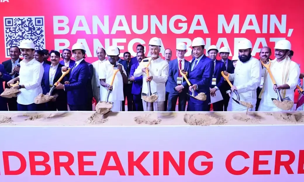 Vizag: CM Naidu lays foundation for ₹1.35L Cr AM-NS plant at Nakkapalli; to generate 1L jobs