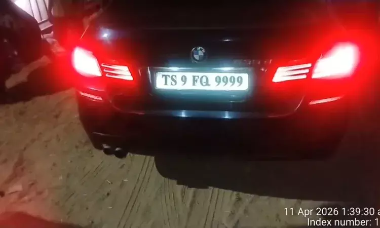Video: BMW driver installs button to change number plate, caught during Jubilee Hills police check