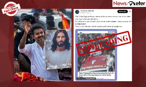 Fact Check: Vijay celebrates poll results with Jesus Christ image at TVK victory rally? No, video is old
