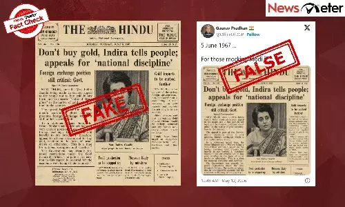 Fact Check: Indira Gandhi asks people not to buy gold, said The Hindu’s front page from 1967? No, image is fake