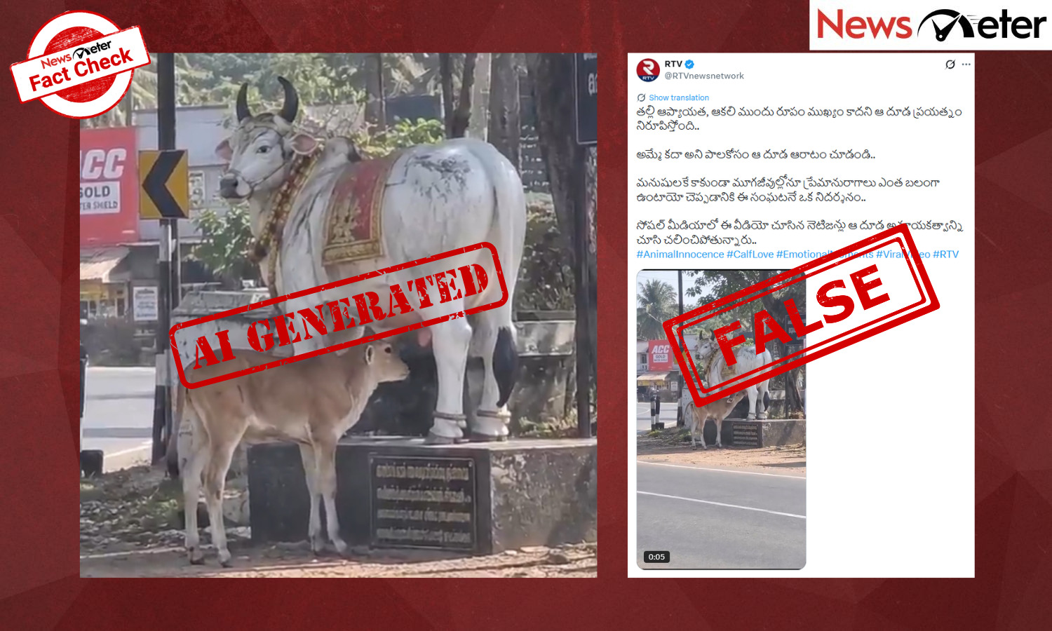 Fact Check: Hungry calf tries to drink milk from cow statue in Kerala? No, video is AI-generated