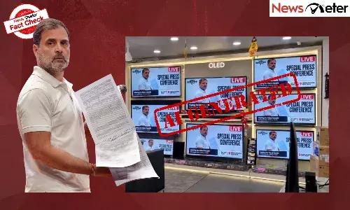 Fact Check: Rahul Gandhiās press meet on ECI displayed on TVs in showrooms? No, AI images falsely shared Fact Check: Rahul Gandhiās press meet on ECI displayed on TVs in showrooms? No, AI images falsely shared