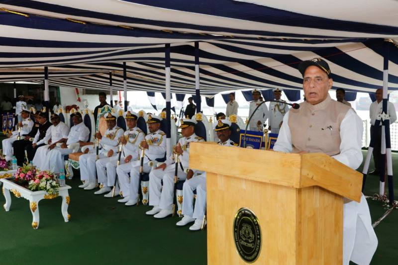 Defence Minister addressing a gathering at the Commissioning Ceremony of the Indian Coast Guard Ship (ICGS) ‘Varaha’