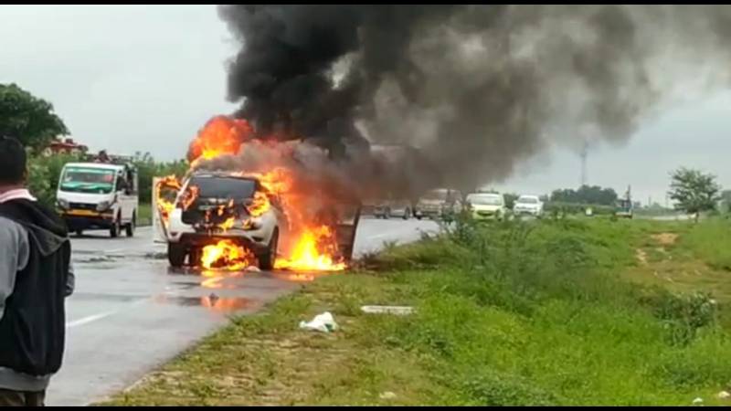 car burnt in collision