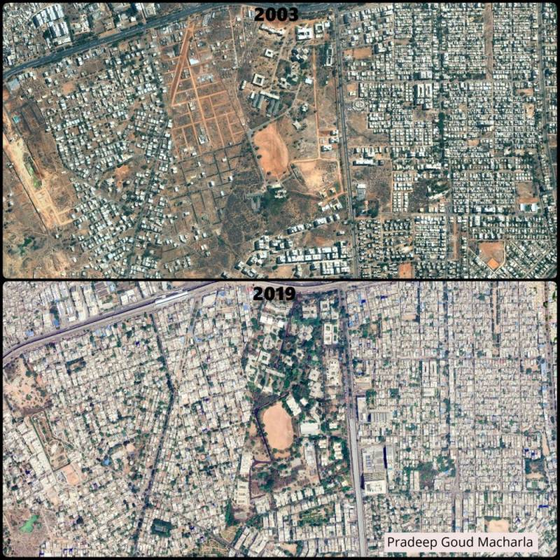 2003 and 2019 satellite images of KPHB, Hyderabad