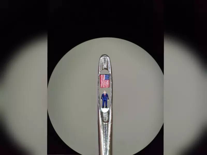 Telangana artist makes  micro-Trump inside the eye of a needle