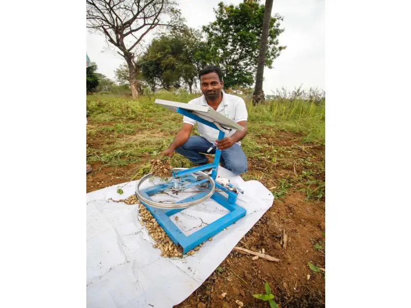 Warangal man invents solar-powered groundnut harvesting machine