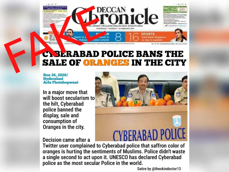 Case against a Major (rtd) for posting satire on oranges ban in Hyd