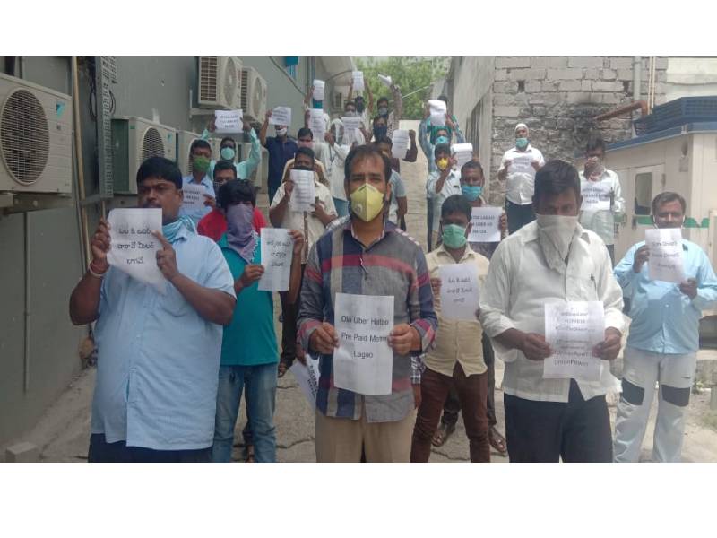 App-based transport workers hold silent stir in Hyd demanding Covid-19 safety gear 