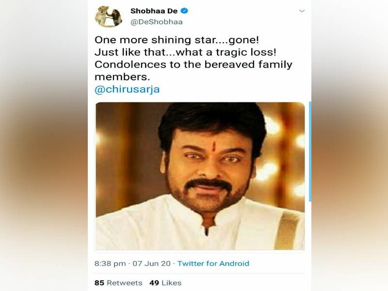 Shobha De Mistakes Chiranjeevi For Deceased Kannada Actor Twitter Explodes In Anger