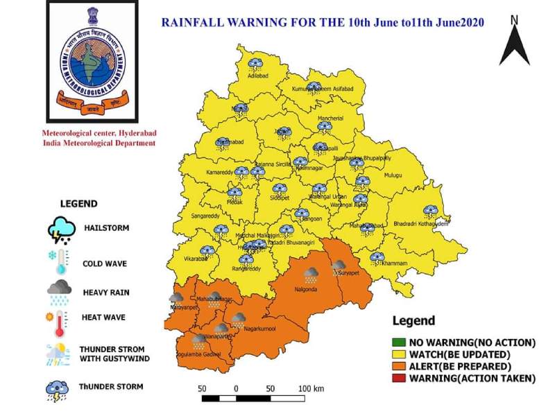 Heavy rainfall warning for Telangana from 10 June