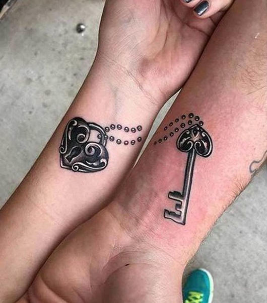 Lock and Key Couple Tattoos