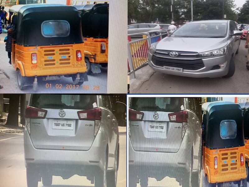 Innova car driver uses auto rickshaw no. plate to escape challans, held at KBR park